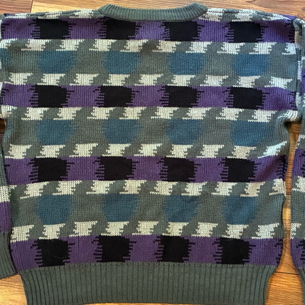 Vintage Weeds Sweater 90s Cosby Grandpa Abstract Geometric Acrylic Pullover L - Picture 10 of 11